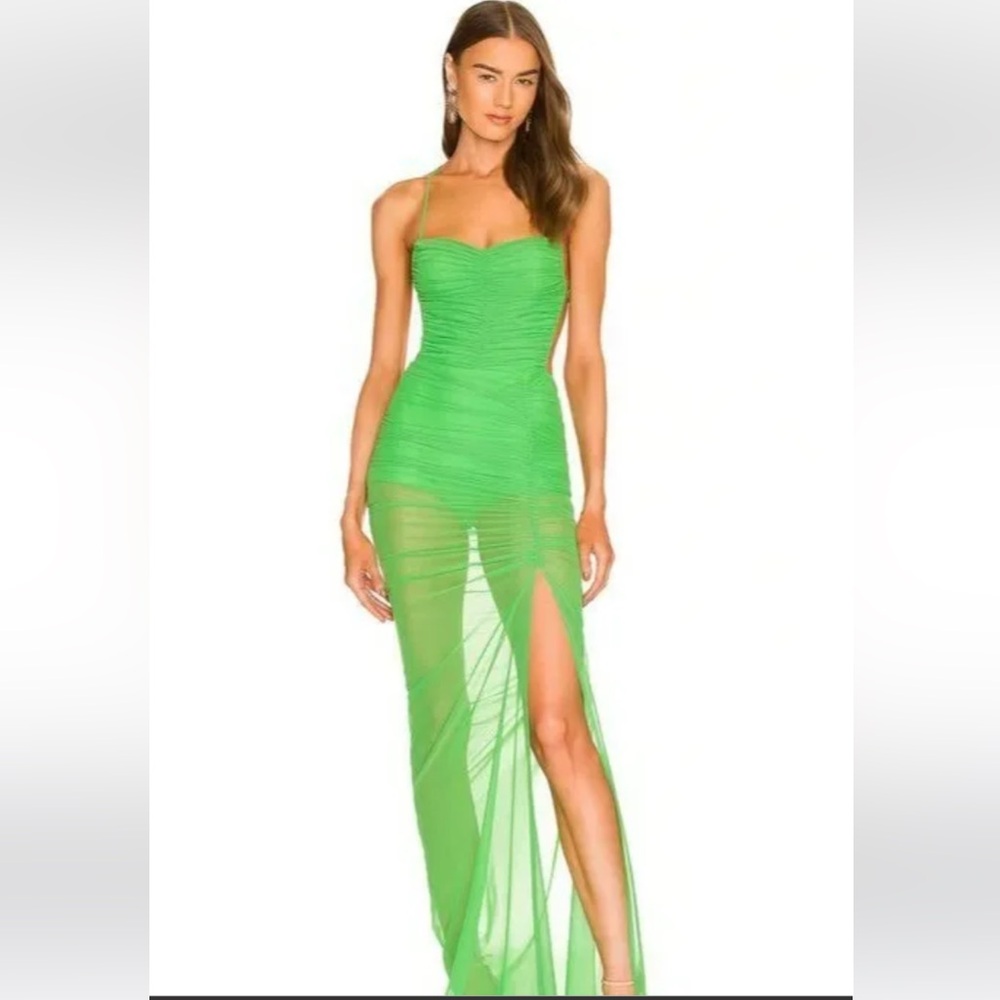 Michael Costello x revolve follie gown Kelly green
